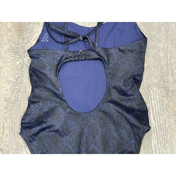 Athleta Swim Skinny Strap One Piece Swimsuit Sz XS Animal Print Black Blue - Picture 6 of 11